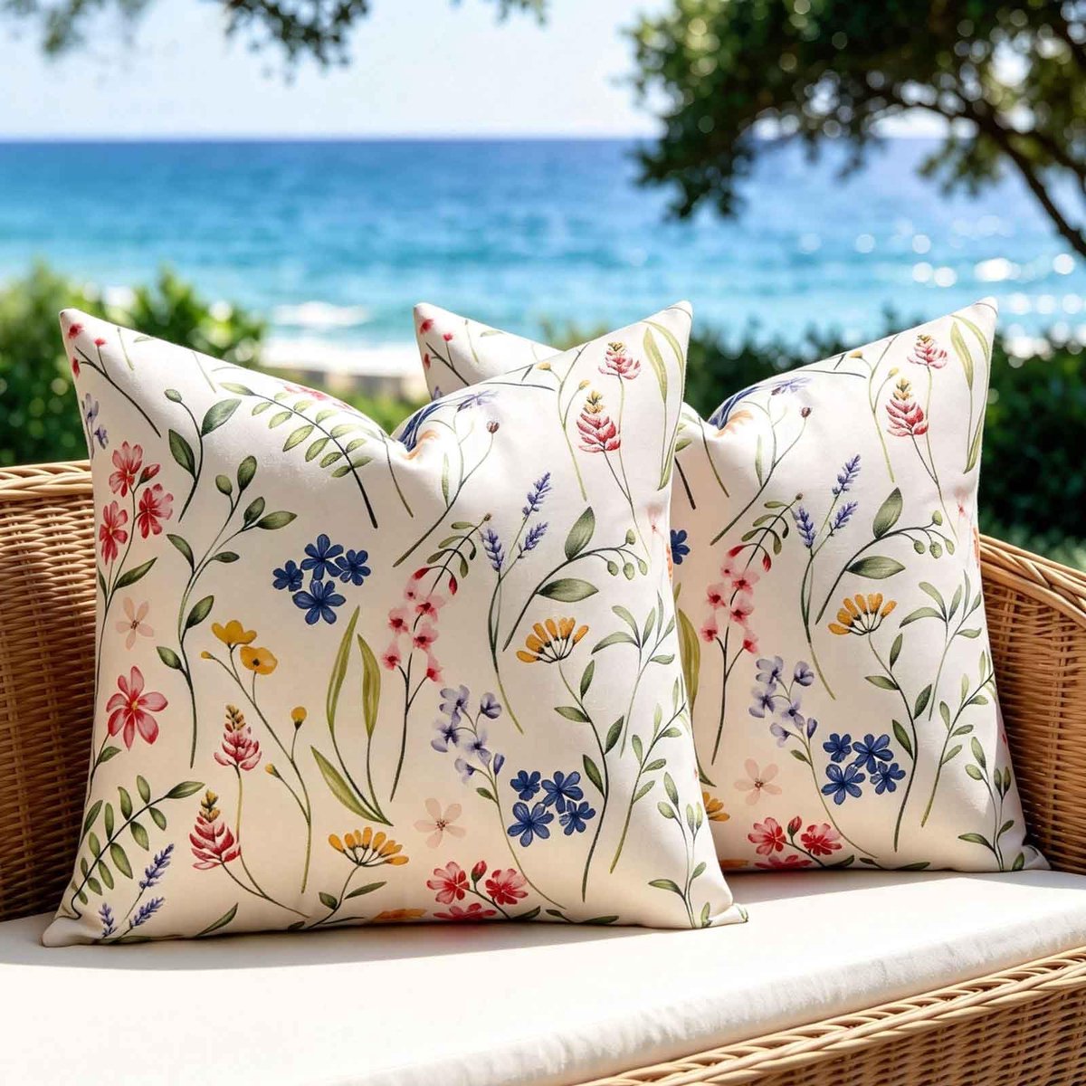 Kussenhoezen voor bank, 40 x 40 cm, wasbaar, voor bank, waterdicht, buiten, met kleurrijke bloemen, voor woonkamer, tuin, terras, balkon, zwembad, picknick en camping
