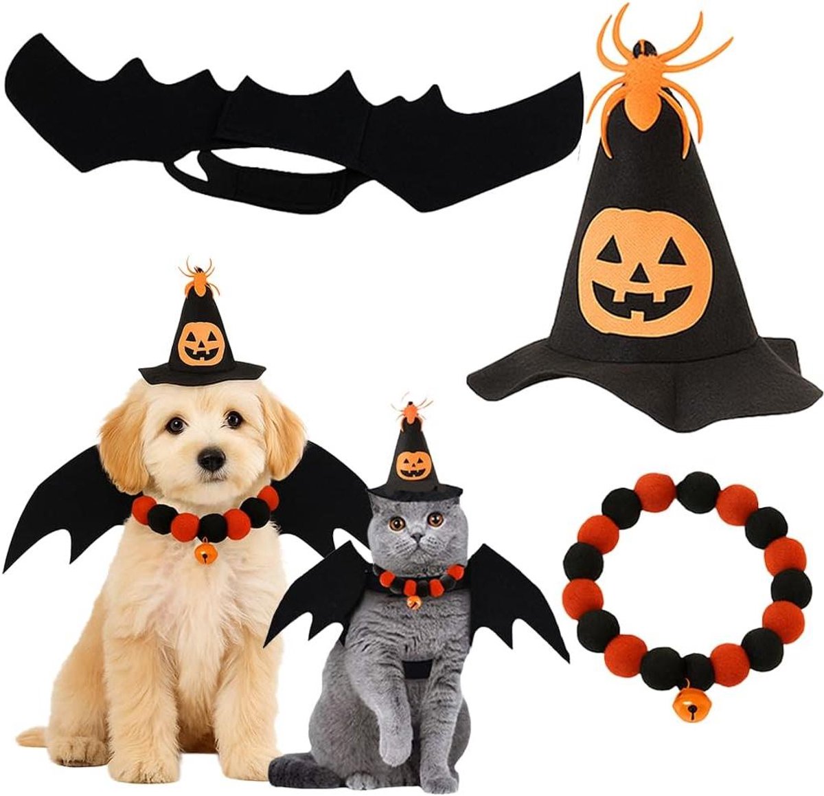 Huisdier Vleermuisvleugels - Kostuum Kat Hond - Halloween Feest - Verstelbare Pasvorm - 20.6 x 17 x 2.5 cm - Zwart