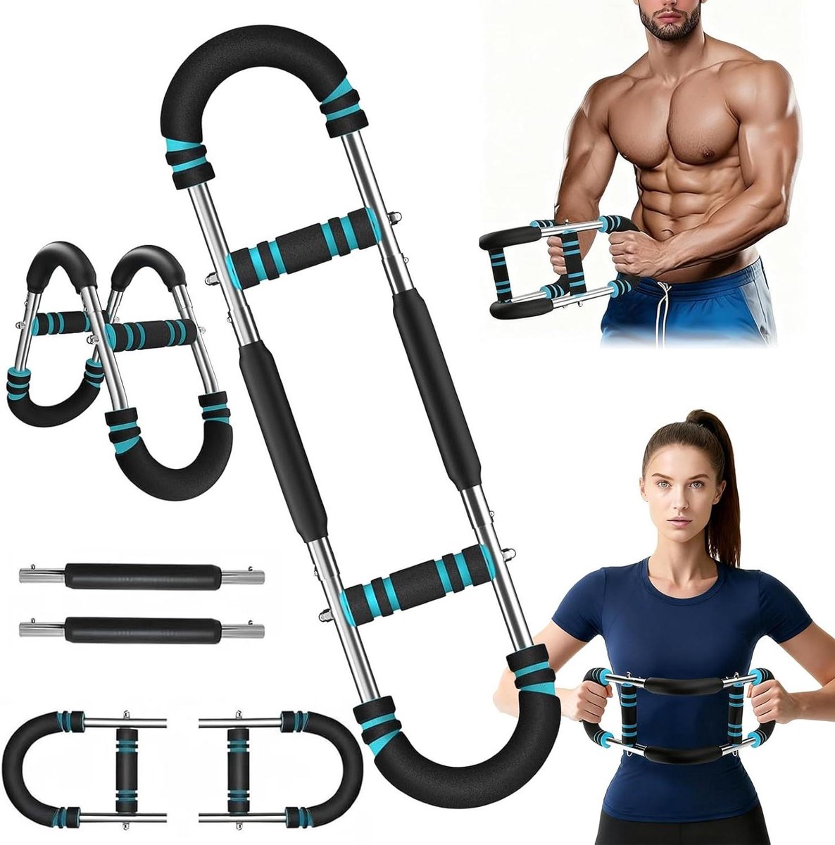 Borsttrainer Verstelbaar - Arm Trainer - Kracht Training - Ergonomisch U-Design - 30-50 kg - Blauw