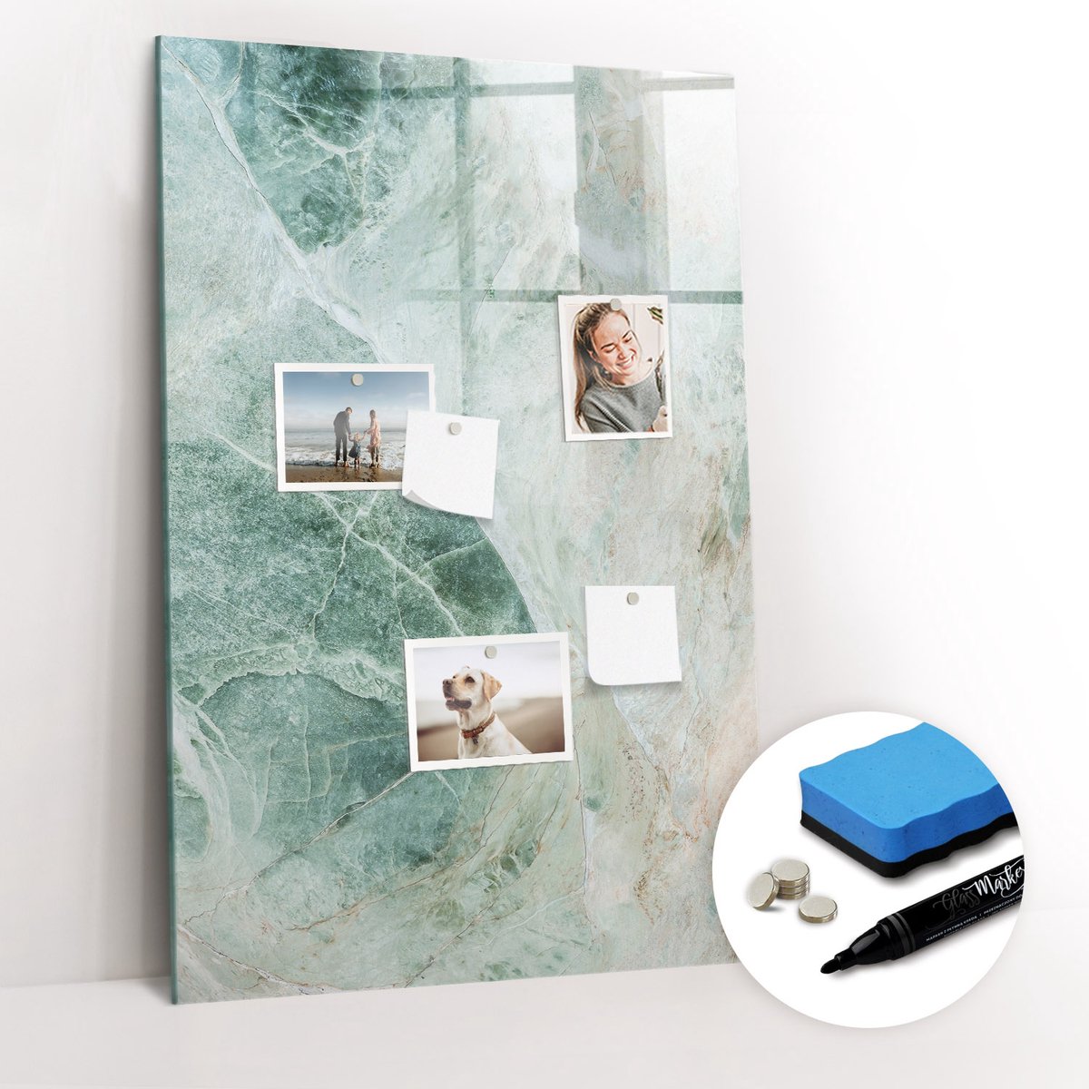 Tulup Whitebord - Marmersteen - 60 x 90 cm - Groente Magnet Board - Gratis 5 Sterke Magneten + Whiteboard Marker & Wisser - Interieur Accessoires Kantoor - Magnetisch Memobord - Productiviteit Tools