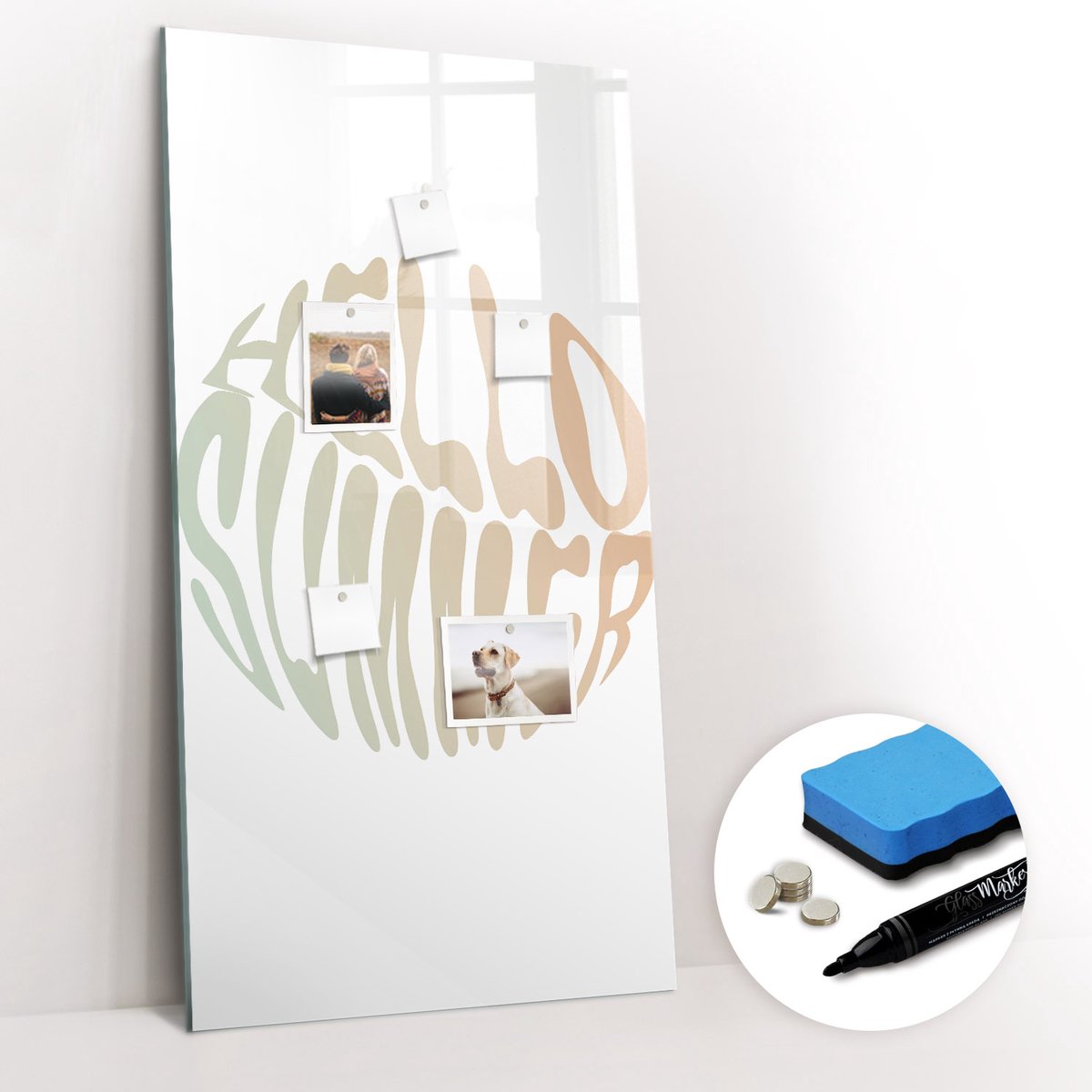 Tulup Whitebord - De inscriptie 'hallo zomer' - 60 x 120 cm - Veelkleurig Magnetische borden voor reismagneten - Gratis 5 Sterke Magneten + Whiteboard Marker & Wisser - Scandinavisch Design Bord - Magneetbord Muur - Planning Muur