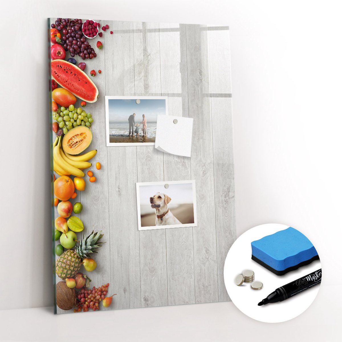 Tulup Whitebord - Groenten in een houttuin - 40 x 60 cm - Veelkleurig Magneetbord Foto - Gratis 5 Sterke Magneten + Whiteboard Marker & Wisser - Moderne Wanddecoratie - Memobord Keuken - Planning Muur