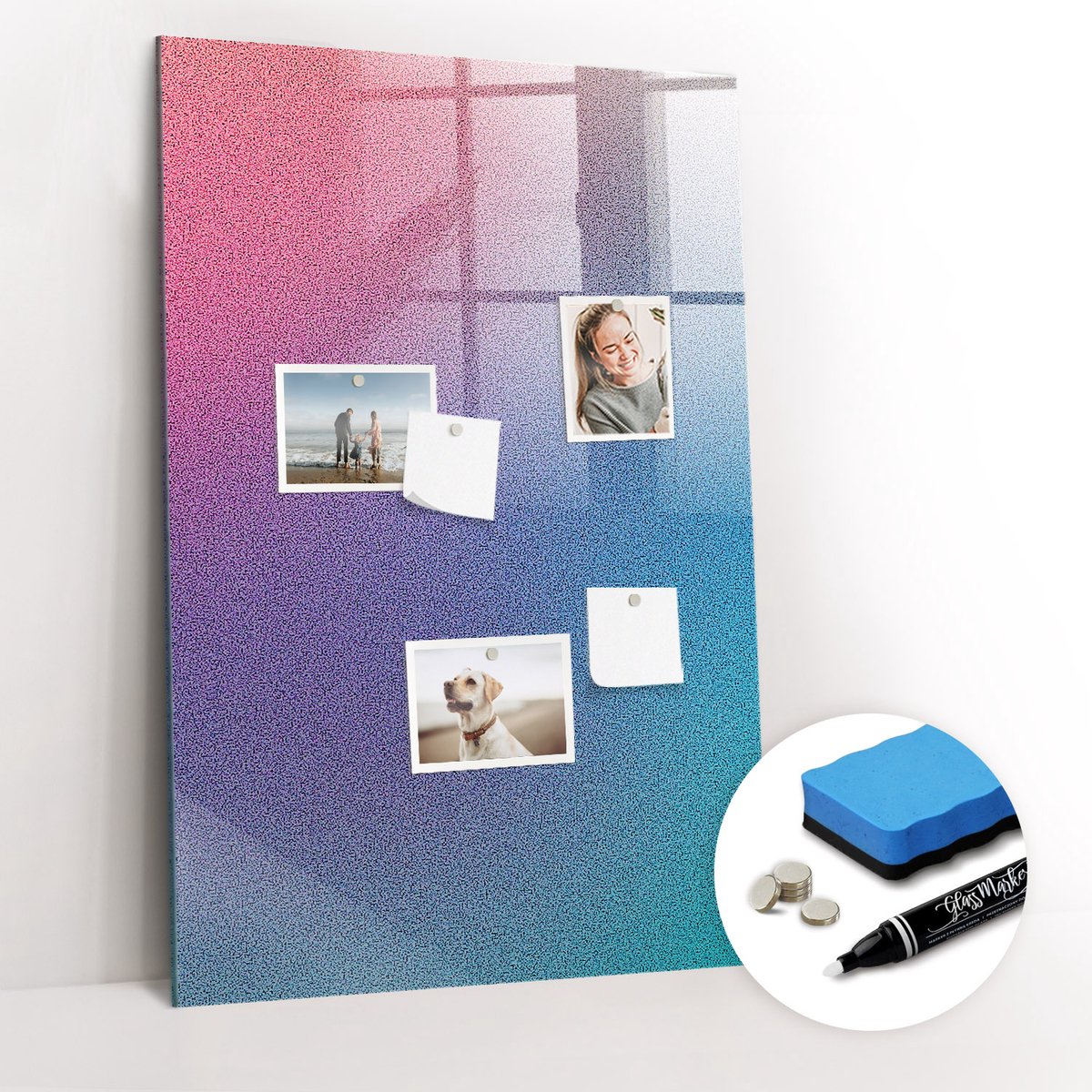 Tulup Whitebord - Gradiëntabstractie - 60 x 90 cm - Veelkleurig Magneetbord Rechthoekig - Gratis 5 Sterke Magneten + Whiteboard Marker & Wisser - Organizer Muur - Magnetic Board - Planning Muur