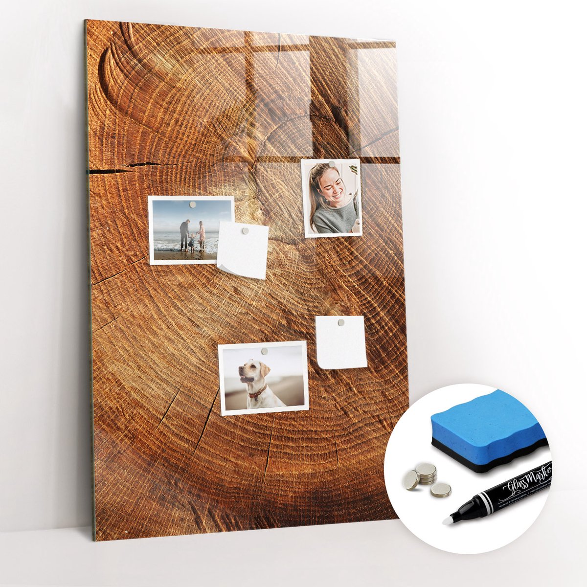 Tulup Whitebord - Dwarsdoorsnede van de stam - 60 x 90 cm - Bruin Magneetbord Muur - Gratis 5 Sterke Magneten + Whiteboard Marker & Wisser - Moderne Wanddecoratie - Magnetisch Bord Kind - Notitiebord Werkplek