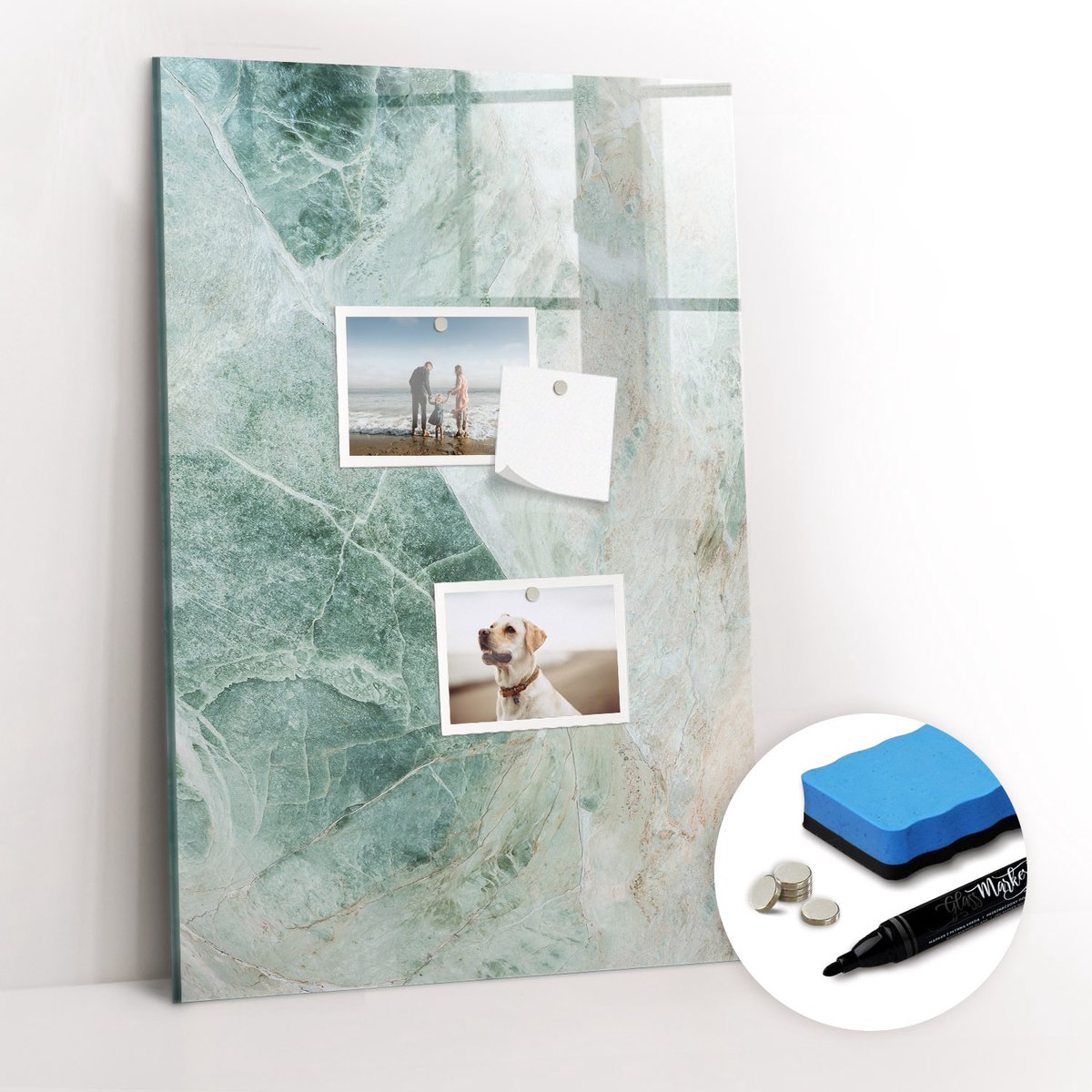 Tulup Whitebord - Marmersteen - 40 x 60 cm - Groente Magnetisch Memobord - Gratis 5 Sterke Magneten + Whiteboard Marker & Wisser - Minimalistisch Prikbord - Magnetisch Memobord - Organiseer Je Bureau