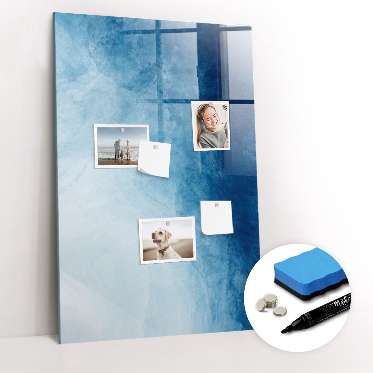 Tulup Whitebord - Waterwinning - 60 x 90 cm - Blauw Memobord Glas - Gratis 5 Sterke Magneten + Whiteboard Marker & Wisser - Industrieel Wandbord - Magneetbord Keuken - Inspiratiebord Kantoor