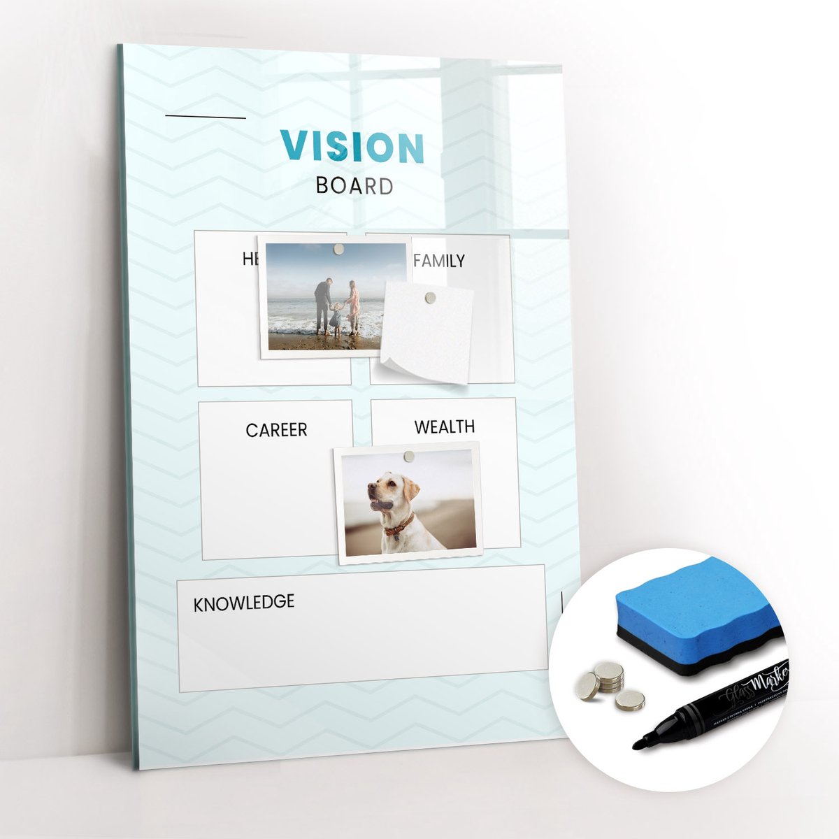Tulup Whitebord - Gezondheidsplanner - 40 x 60 cm - Blauw Magnetisch Memobord - Gratis 5 Sterke Magneten + Whiteboard Marker & Wisser - Organizer Muur - Magneetbord Muur - Notitiebord Werkplek