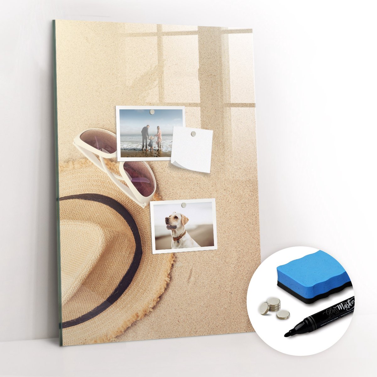 Tulup Whitebord - Hoed op het zand - 40 x 60 cm - Beige Magnetisch Bord Kind - Gratis 5 Sterke Magneten + Whiteboard Marker & Wisser - Design Memobord - Memo Magneetbord - Productiviteit Tools