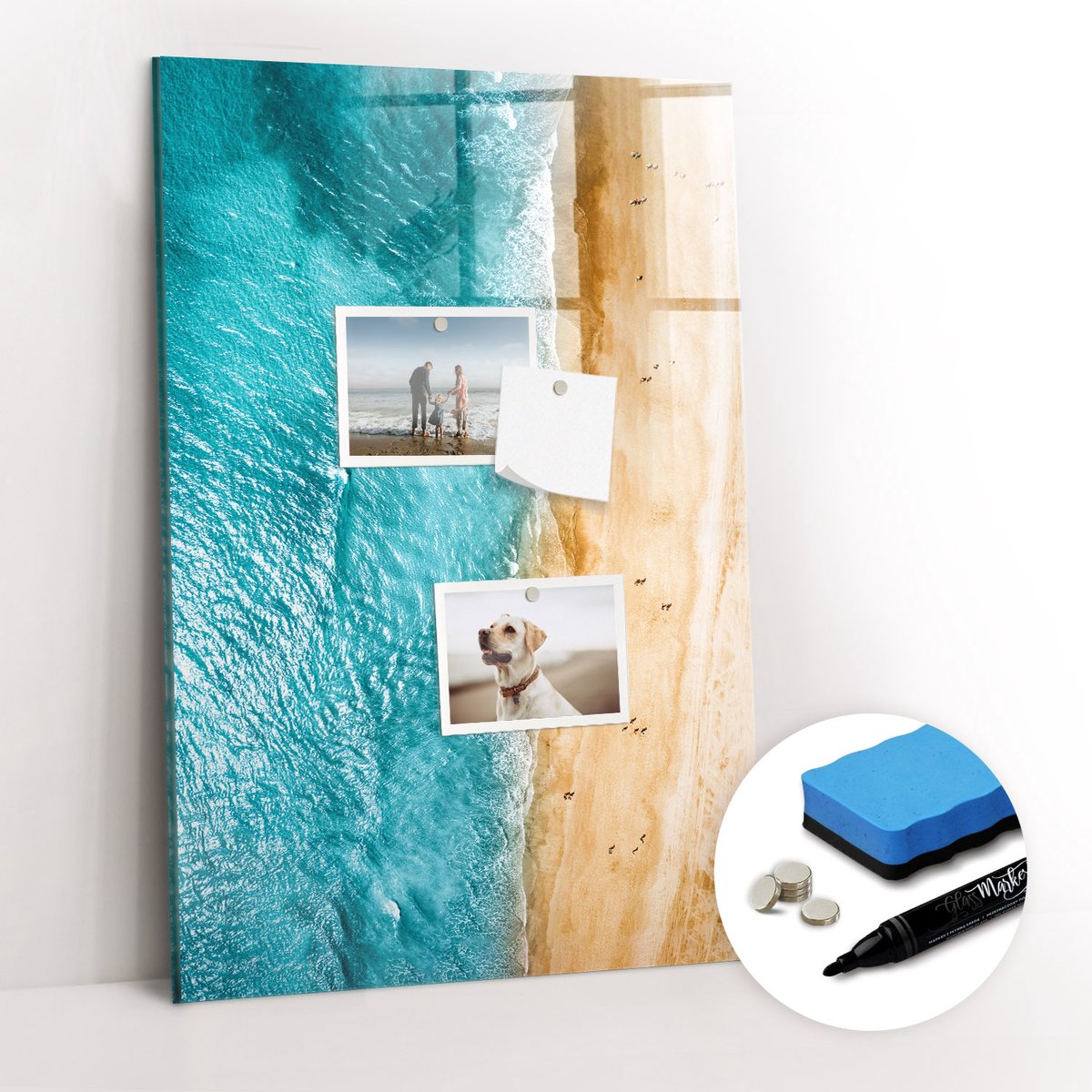 Tulup Whitebord - Zeestrand - 40 x 60 cm - Blauw Magneetbord Rechthoekig - Gratis 5 Sterke Magneten + Whiteboard Marker & Wisser - Minimalistisch Prikbord - Magneetbord Muur - Organiseer Je Bureau