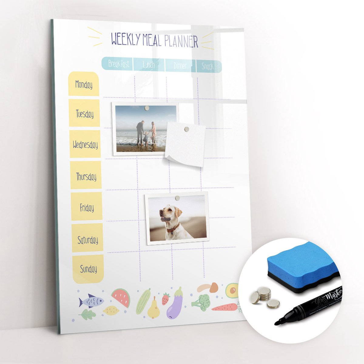 Tulup Whitebord - Fitness weekmaaltijdplanner - 40 x 60 cm - Veelkleurig Memobord Keuken - Gratis 5 Sterke Magneten + Whiteboard Marker & Wisser - Interieur Accessoires Kantoor - Magnetisch Memobord - Productiviteit Tools