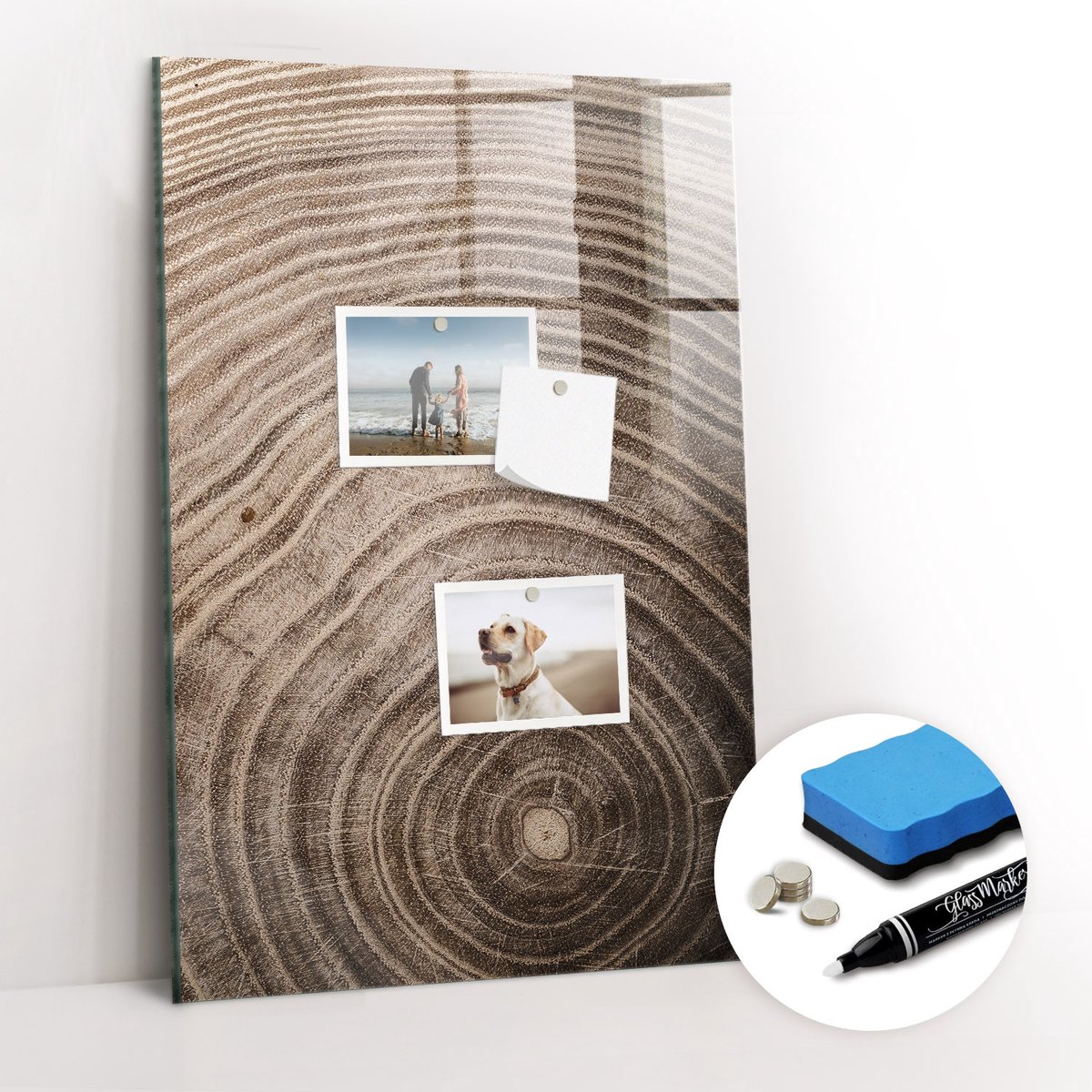 Tulup Whitebord - Houtnerf - 40 x 60 cm - Bruin Memobord Glas - Gratis 5 Sterke Magneten + Whiteboard Marker & Wisser - Decoratief Magnetisch Bord - Memo Magneetbord - Ideeënbord Thuiswerkplek