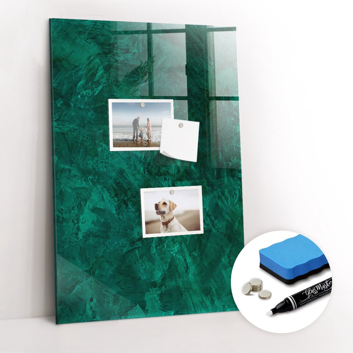 Tulup Whitebord - Smaragdblok - 40 x 60 cm - Groente Magnetisch Wandbord - Gratis 5 Sterke Magneten + Whiteboard Marker & Wisser - Scandinavisch Design Bord - Memobord Glas - Notitiebord Werkplek
