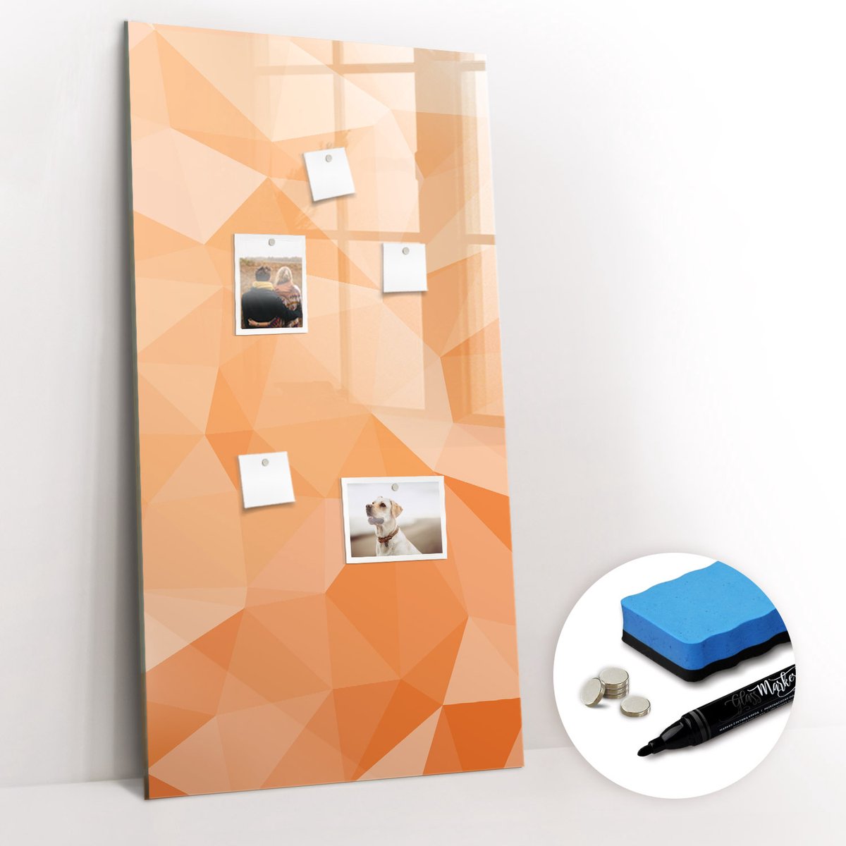 Tulup Whitebord - Neon driehoeken abstract - 60 x 120 cm - Oranje Memo Magneetbord - Gratis 5 Sterke Magneten + Whiteboard Marker & Wisser - Minimalistisch Prikbord - Magnetisch Bord Kind - Planning Muur