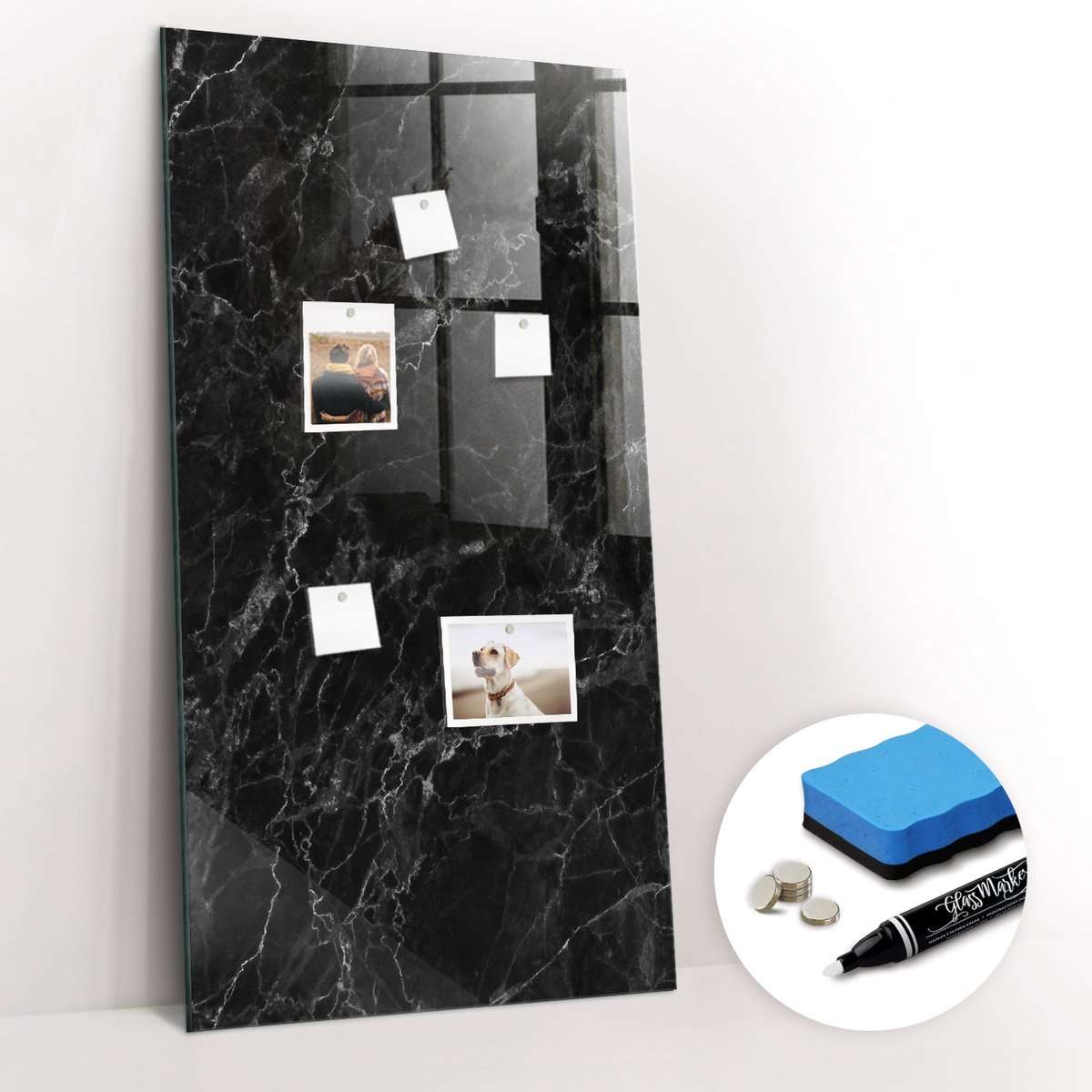 Tulup Whitebord - Mat donker marmer - 60 x 120 cm - Zwart Magneetborden voor vakantiemagneten - Gratis 5 Sterke Magneten + Whiteboard Marker & Wisser - Scandinavisch Design Bord - Magneetbord Rechthoekig - Notitiebord Werkplek