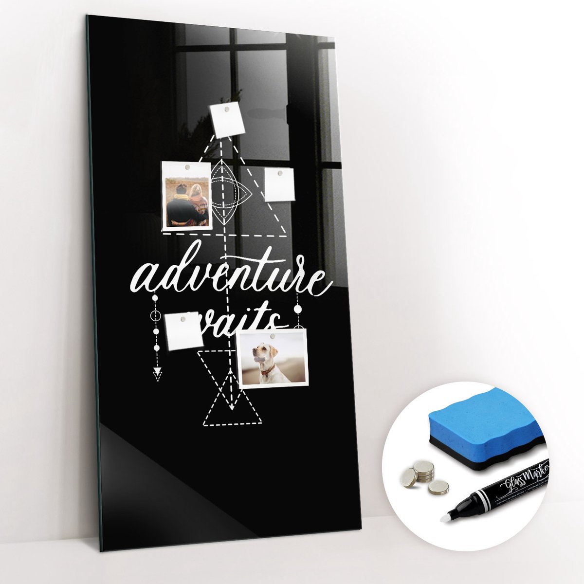Tulup Whitebord - Avontuur - Adventure - 60 x 120 cm - Wit Magnetisch Bord Kind - Gratis 5 Sterke Magneten + Whiteboard Marker & Wisser - Decoratief Magnetisch Bord - Magnetisch Memobord - Inspiratiebord Kantoor