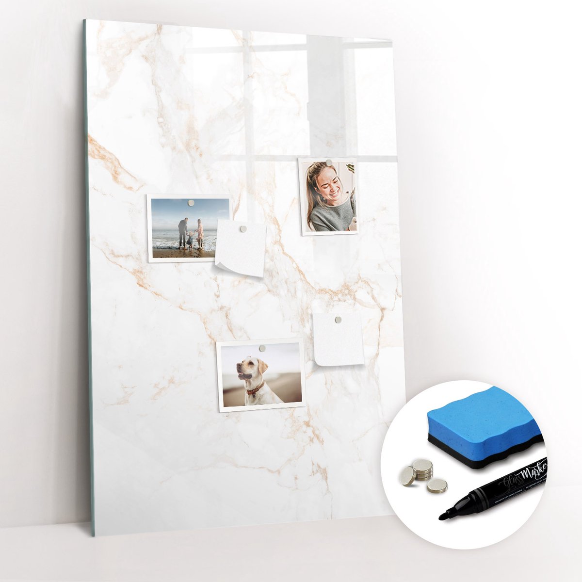 Tulup Whitebord - Elegant marmer - 60 x 90 cm - Wit Memo Bord - Gratis 5 Sterke Magneten + Whiteboard Marker & Wisser - Wanddecoratie Kantoor - Magnetisch Wandbord - Ideeënbord Thuiswerkplek