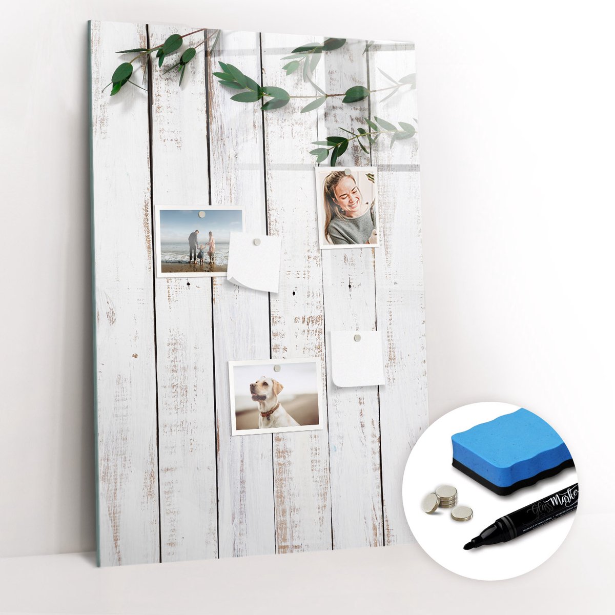 Tulup Whitebord - Houten wandpanelen - 60 x 90 cm - Wit Magneetbord Rechthoekig - Gratis 5 Sterke Magneten + Whiteboard Marker & Wisser - Industrieel Wandbord - Memo Bord - Inspiratiebord Kantoor