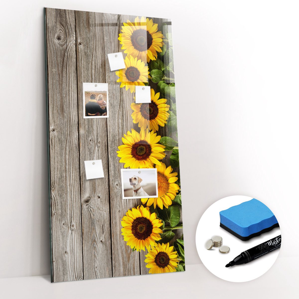 Tulup Whitebord - Zonnebloemen hout - 60 x 120 cm - Bruin Magnet Board - Gratis 5 Sterke Magneten + Whiteboard Marker & Wisser - Scandinavisch Design Bord - Magneetbord Foto - Organiseer Je Bureau