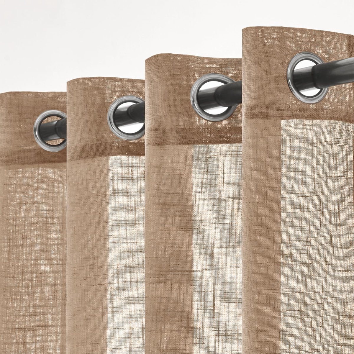 Linnen gordijnen, transparant, met ringen, modern, decoratief, voor woonkamer, raam, slaapkamer, 2 stuks, 140 x 245 cm, natuurlijk beige