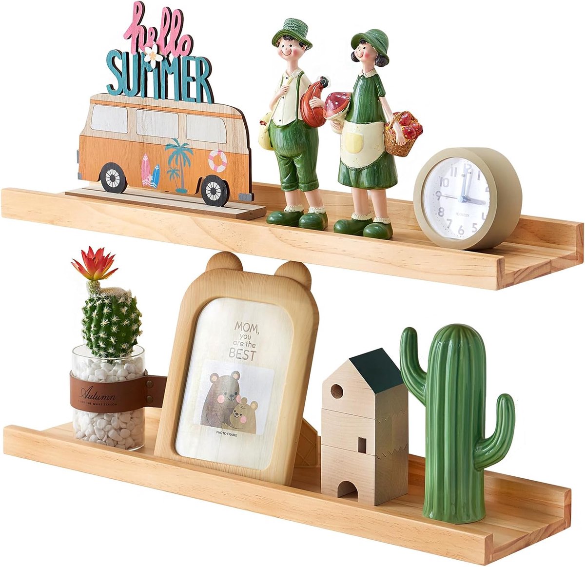Zwevende Planken, 2 stuks Grenenhout Wandplank voor Fotolijst, Woonkamer, Keuken, Slaapkamer, Badkamer (60 x 15 cm)