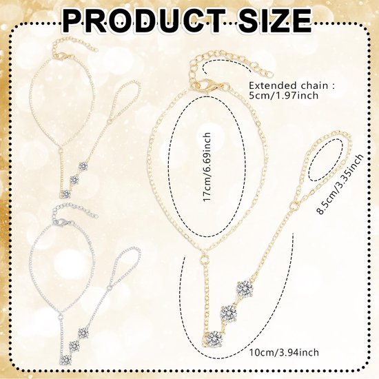 Kristallen handharnas armband dames goud en zilver - 2 stuks set - verstelbare maat 17-22cm - elegante handketting met ring - ideaal voor feest, strand, dagelijks gebruik — afbeelding 4