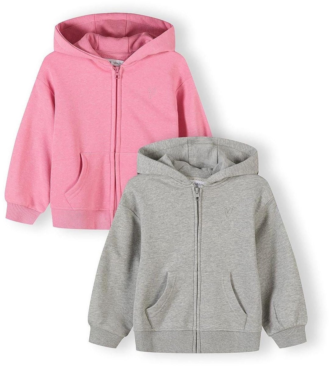Minoti hoodie meisjes 2-pack met rits - katoen - roze