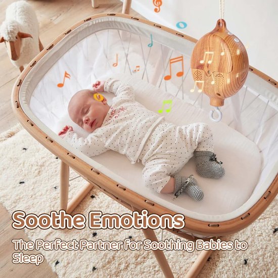 Mobiel Speeldoos, Elektrisch Baby Speeldoos met Houtlook, Baby Bed Mobiel Muziekdoos, Muziekdoos Bedbelletjes, Bedbelletjes Hanger voor Babybed Decoratie, 35 Melodieën — afbeelding 2
