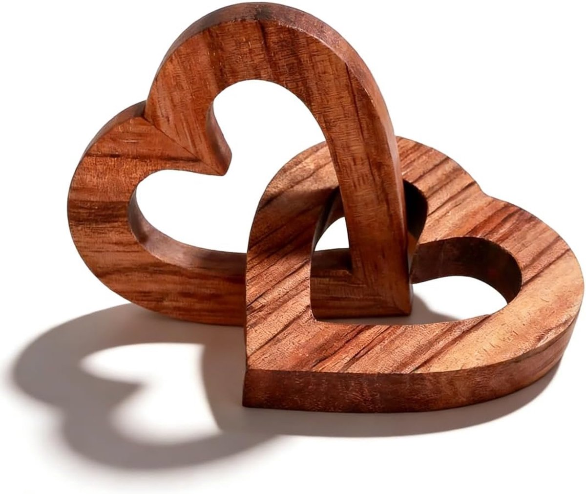 ringgesp, dubbel hart van hout, decoratie voor Valentijnsdag, bruidspaar, jubileum, huwelijksdag of als cadeau, 1,2 cm