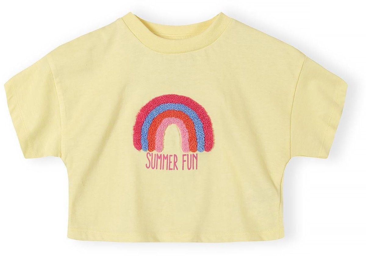 Minoti t-shirt meisjes met regenboog applicatie - 100% katoen - geel