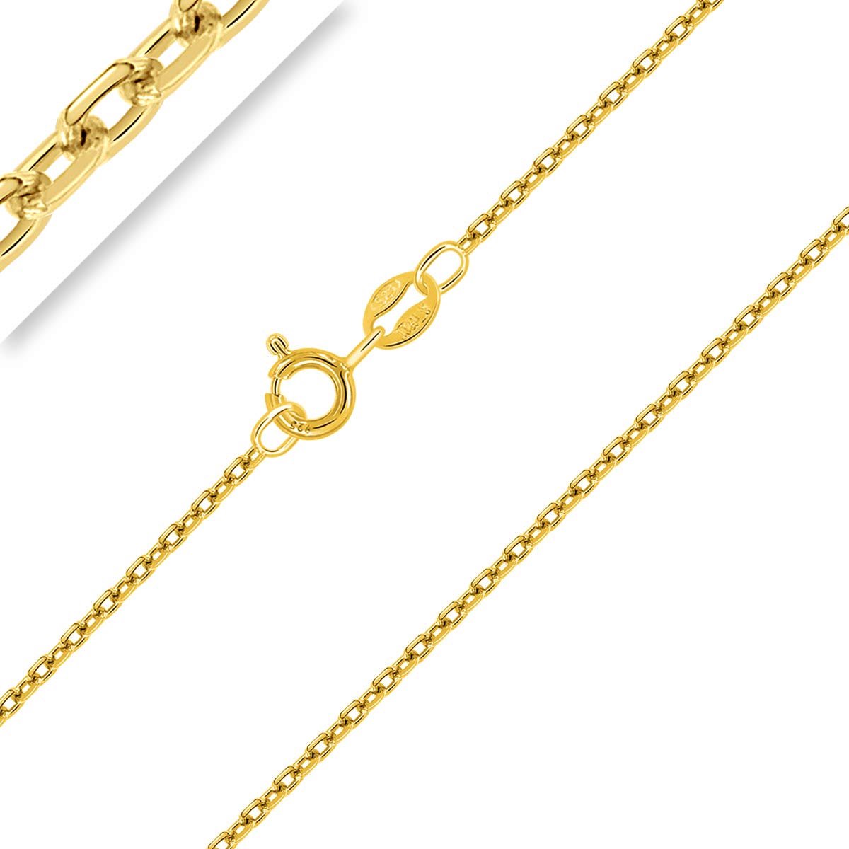 Schakelketting gediamanteerd zilver 925/1000 verguld 18 karaat geelgoud breedte 1,9 mm 40-45-50-55-60-65-70 cm, Sterling zilver, Geen steen