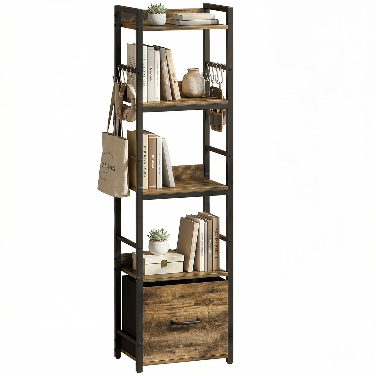 HOMCOM Boekenplank - Spaanplaat, Metaal - 39 x 26 x 136,5 cm - Rustiek Bruin