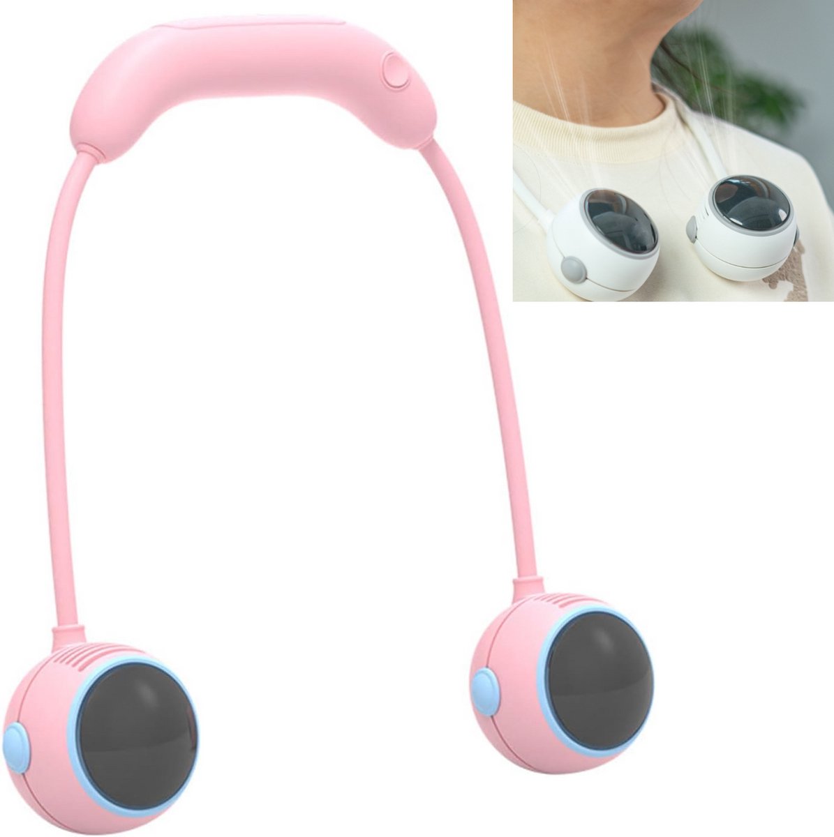 Blaadloze ventilator voor om de nek - Ruimtevaart-nekventilator - Ventilator - Opladen via USB - 3 snelheidsstanden - Batterijcapaciteit van 1200 mAh - voor buiten, in de tuin en op reis
