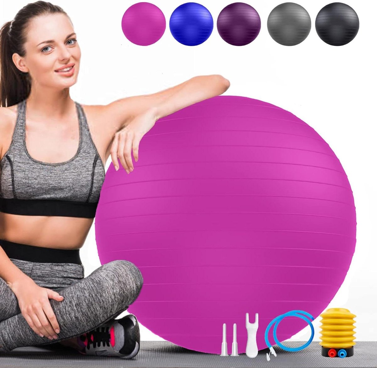 Zachte gymnastiekbal - Fitnessbal zitbal - Ergonomisch zitten - Anti-barst structuur - 55 cm - Roze
