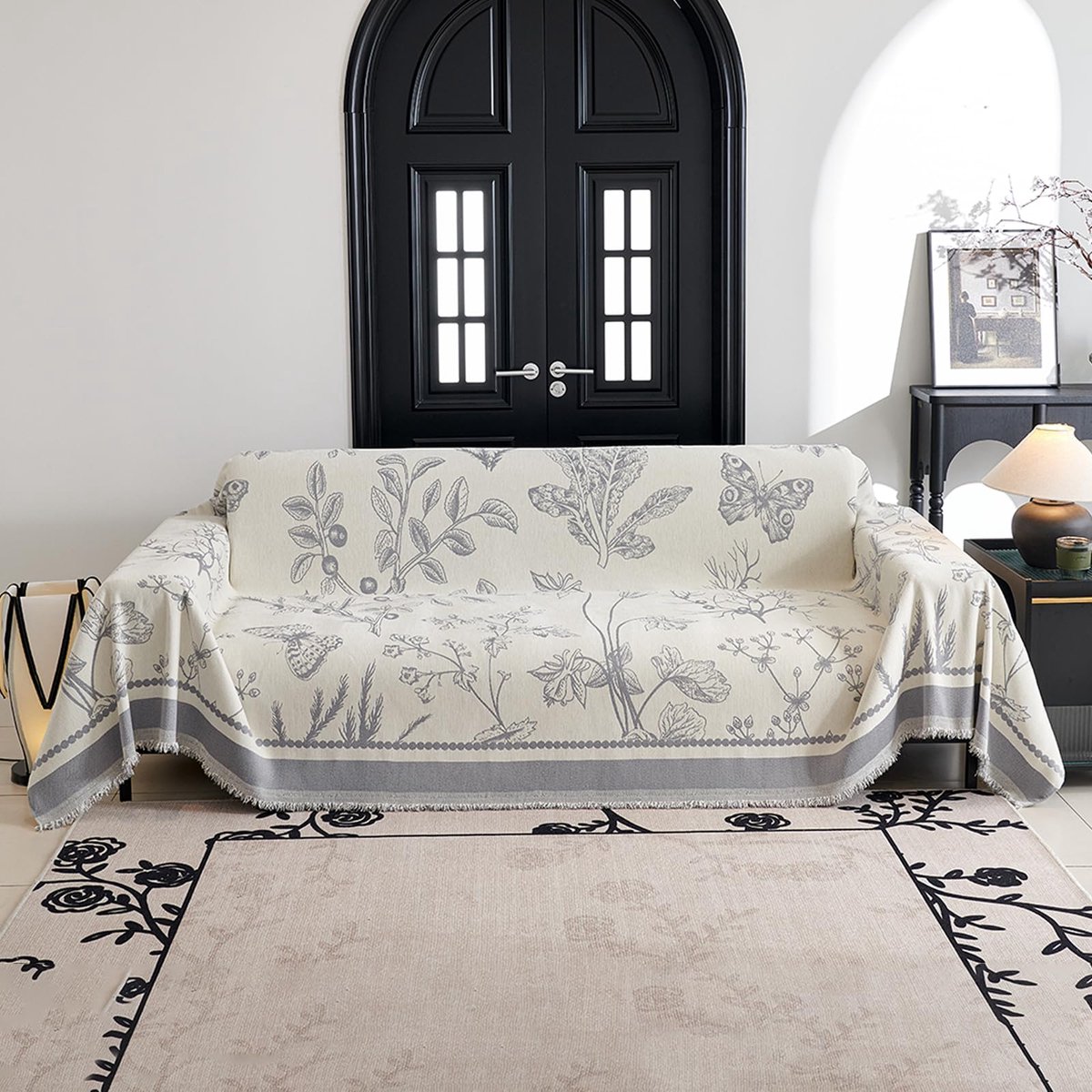 Gooien, Chenille Bankgooi met Kwastjes, Multifunctionele Deken, Jacquard Gestreepte Spreien voor Bank, Fauteuil Bedden 180 * 300cm - Grijs