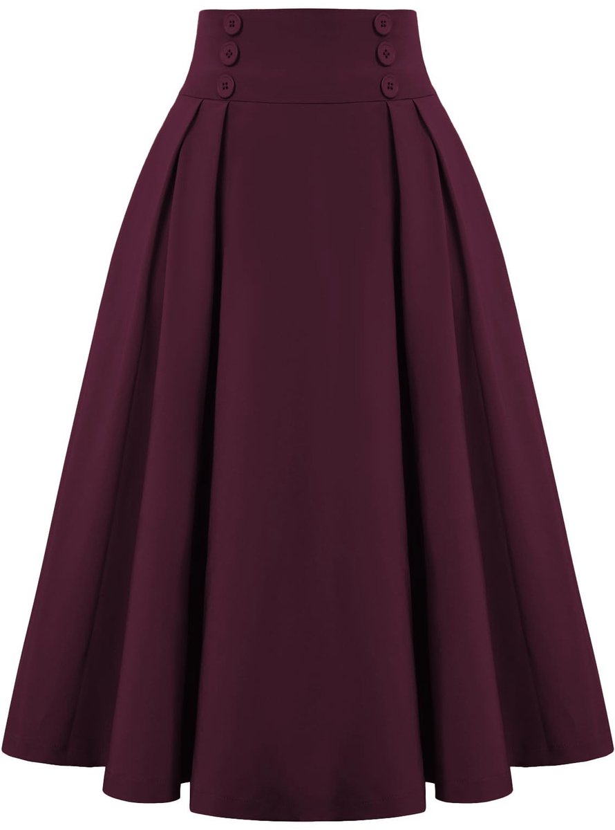 Poque Vintage A-lijn rok voor dames, hoge taille, midi-feestelijke rok, plooirok