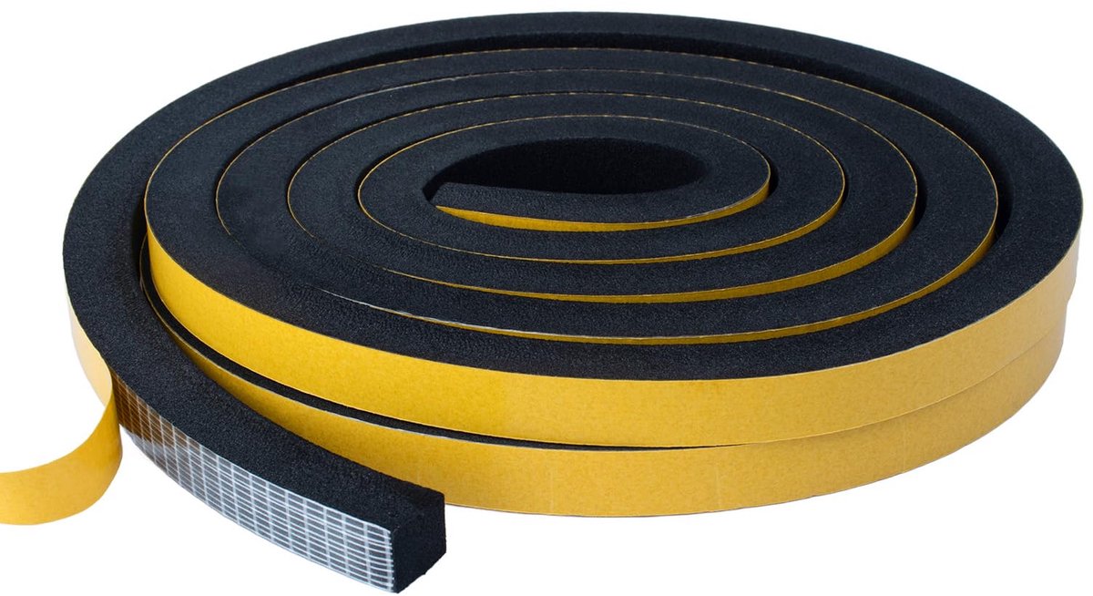 12 mm (B) x 10 mm (T), tochtstrip voor ramen en deuren, zelfklevende raamafdichtingsstrip, totaal 4 m lang, zwart