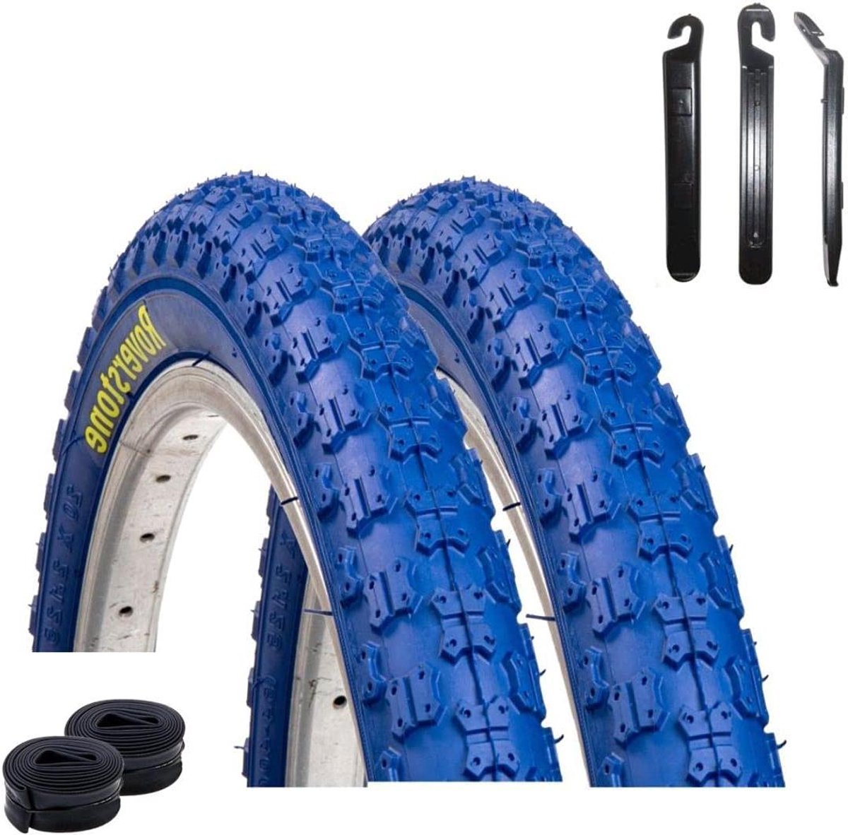 Fietsbanden Set - Banden en Binnenbanden - Stadsfietsen - Inclusief Bandenlichter - 20 x 2.125 inch - Blauw