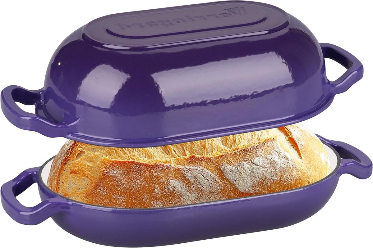 Gietijzeren Broodpan - Ovenschaal Dutch Oven - Zelf Brood Bakken - Gelijkmatige Warmteverdeling - 36 x 13.7cm - Paars