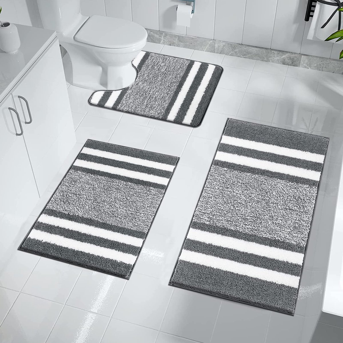 3 Stuks Luxe Badmat En Voetstuk Mat Set Super Zachte Microfiber Fluffy Badkamer Tapijt Machine Wasbaar Absorberende Douche Tapijten Voor Badkamer