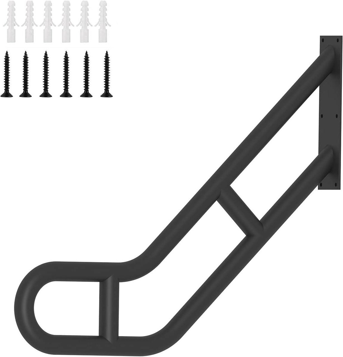 Trapleuning Gebogen - Wandmontage Leuning - Veiligheid Buitenshuis - Verbeterde U-vorm - 63.5 cm - Zwart