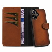 Pulledro geschikt voor iPhone 16 Uitneembare Lederen BookCase - MagSafe - RFID - Burned Cognac