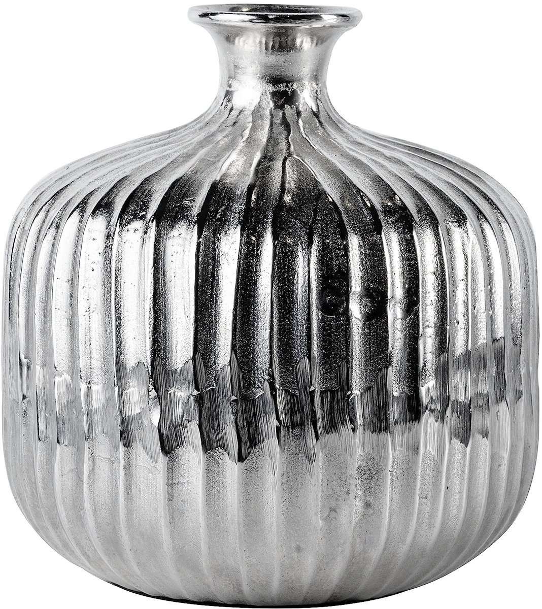 Vaas, bloemenvaas voor kunstbloemen, decoratieve vaas, siervaas, plantenpot, aluminium, zilver, decoratie, modern, van metaal, woonkamer en keuken, 27 cm