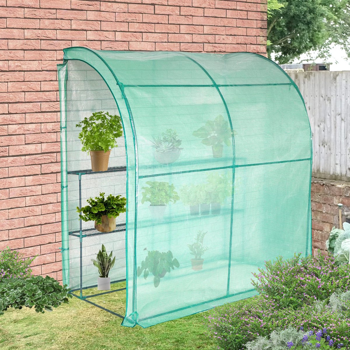 Tuinkas met PE waterdichte hoes staal groen - Broeikas met stalen plantenhouders-plantenkas (200x75x214cm)