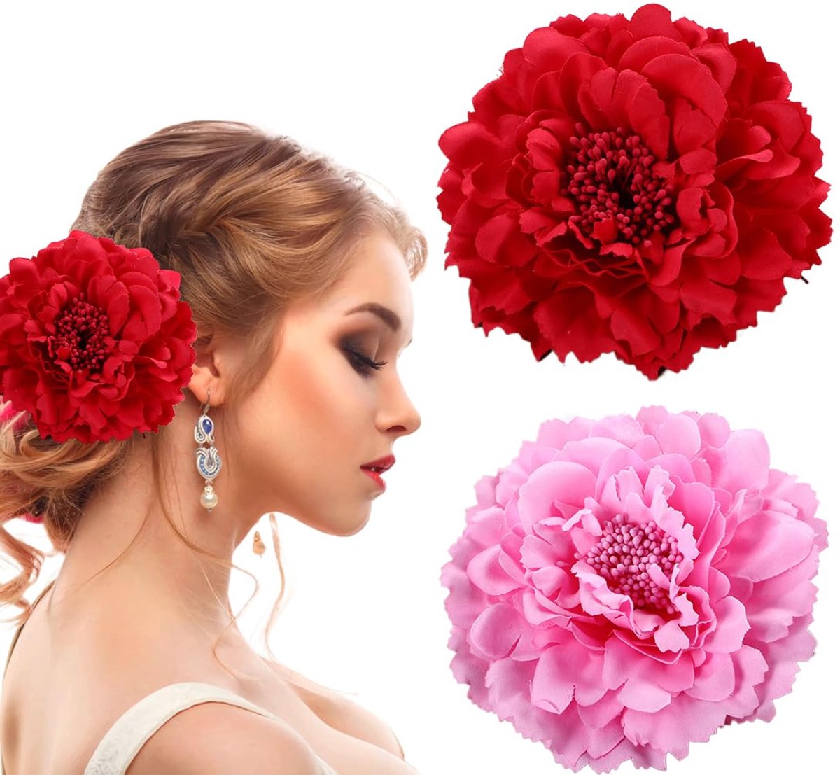 2 stuks haarspelden dames bloemen haarspelden broche bloemen haaraccessoires pioenroos flamenco voor meisjes dames bruiloft carnaval