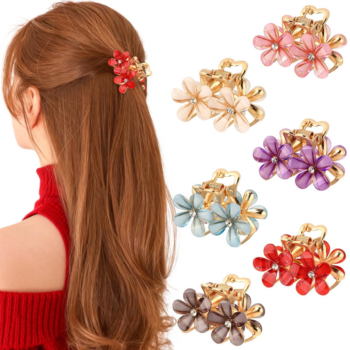 Haarklammer, 6 stuks bloemenhaarclip als haaraccessoire voor dames en meisjes, verfijnde haarclips met bloemmotief