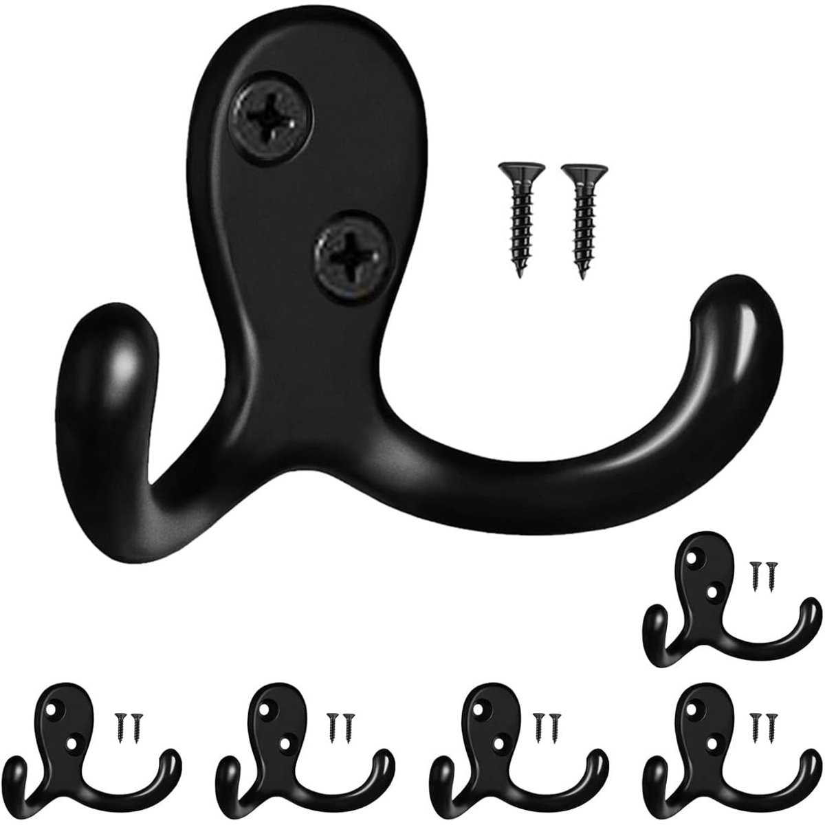 PAIDASHU Set van 6 kapstokhaken, wandhaken om op te hangen, zware metalen haak met dubbele pen, wandmontage voor woonkamer, badkamer, keuken, slaapkamer, voor jas, tas, sjaal, handdoek, hoed, sleutel