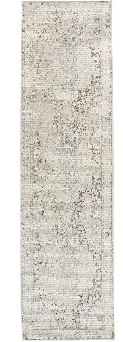 Vloerkleed, Vintage, 80 x 300 cm, Rechthoekig, Middelpolig, Alleen chemisch reinigen, oeko_tex_100, Crème wit/Greige