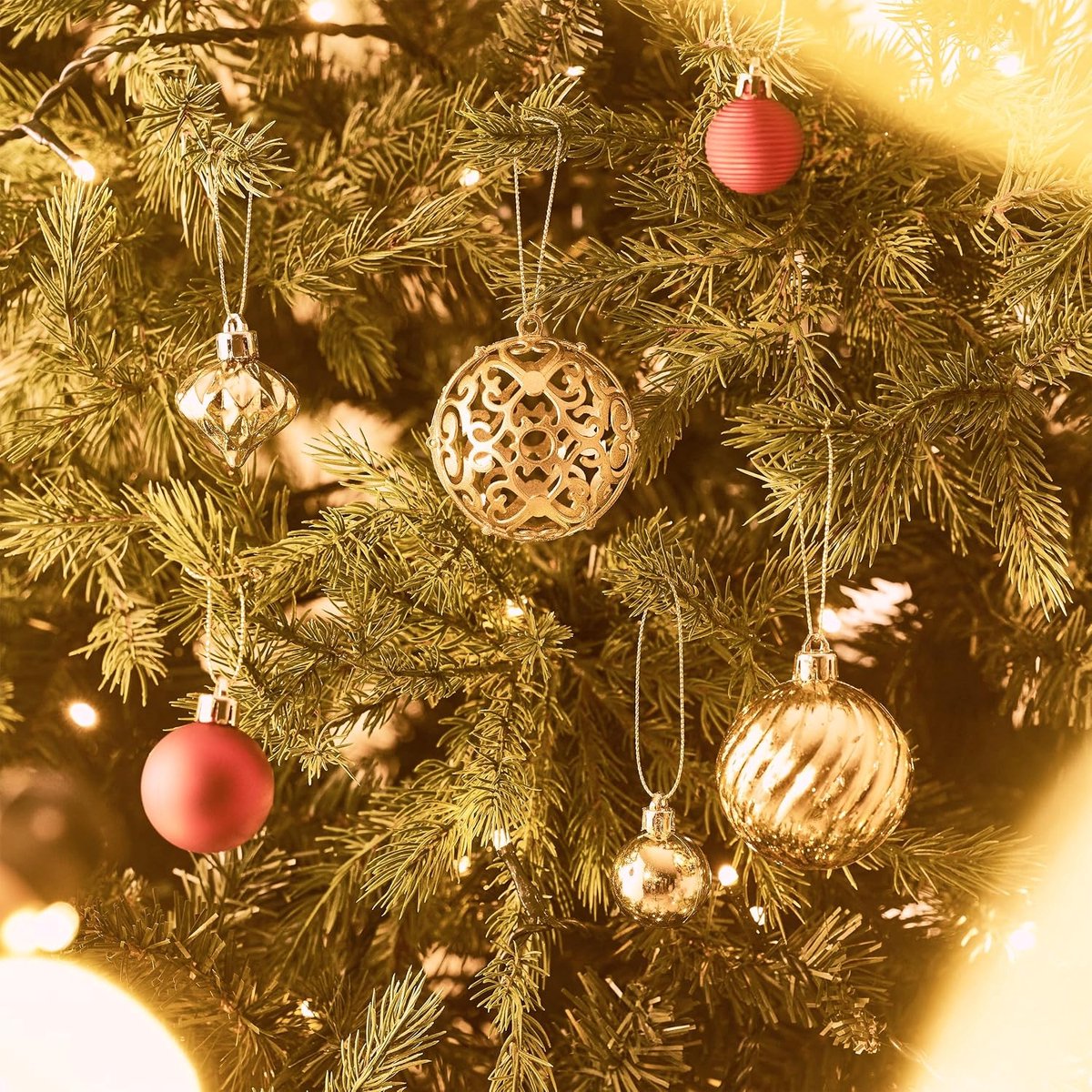 100 Stuks Kerstballen Roodgoud Set - Onbreekbare Kerstboomversiering Ornamenten – foto 4