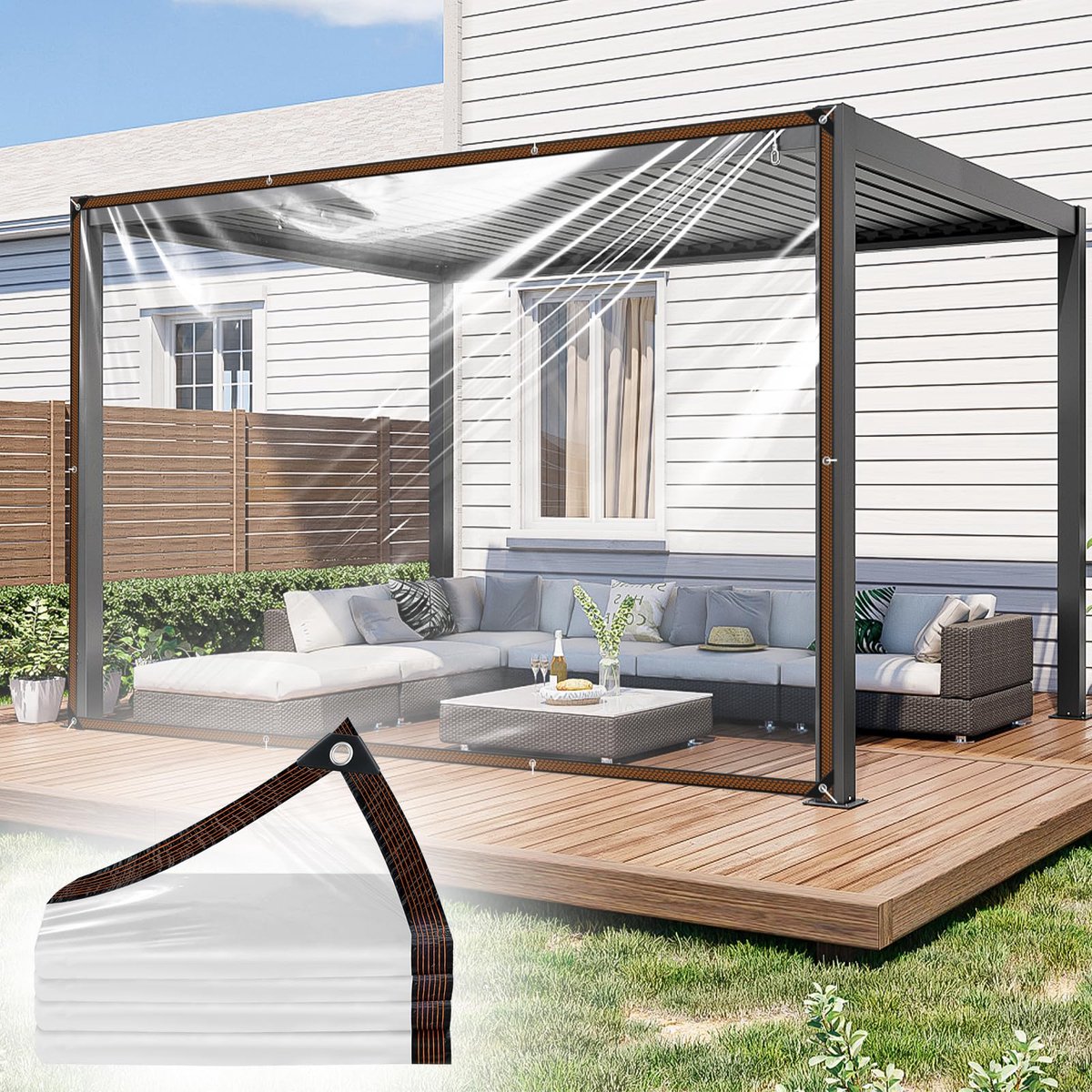 zeil met ingestanste ringen, 2 x 3 m, transparant, doorzichtig, waterdicht, uv-bestendig en scheurvast, weerbestendige bouwfolie voor broeikas, tuin, balkon, bouwplaats en hondenhok, dak