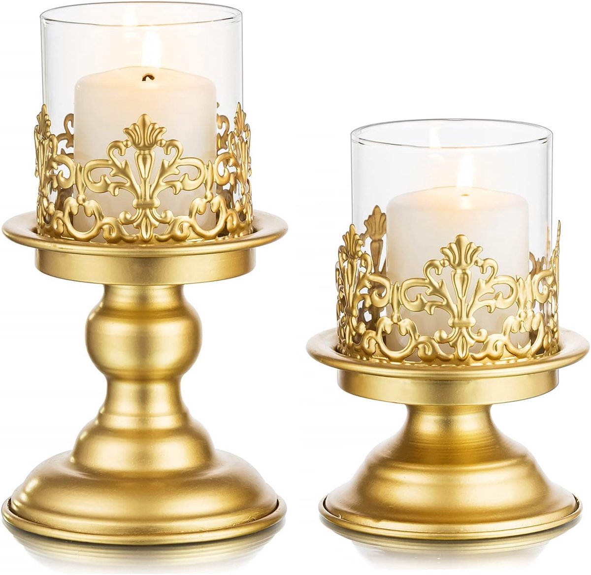 Gouden Pijler Kandelaars voor Tafel Centerpieces - Vintage Metalen Kandelaar Houder Glazen Hurricane Kandelaars voor Woonkamer Eetkamer Slaapkamer Kantoor Kerst Tafeldecoratie